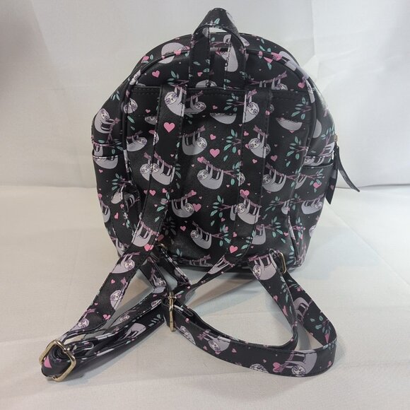 Under One Sky Faux Leather Sloth Backpack Bag Hearts Black Multicolor Mini Small - Picture 4 of 16